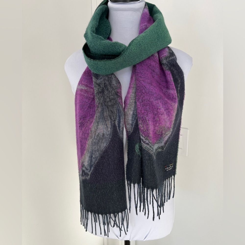FRAAS Cashmink Winter Scarf Fringe Butterfly Thistle Pattern Reversible Cozy